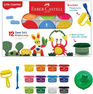 Faber-Castell Little Creatives Super Soft Modeling Dough - 12 Colors: Classic & Neon   Sculpting Tools, Learn & Play Non Toxic Playdough Kit for Toddlers, Preschool Ages 3 