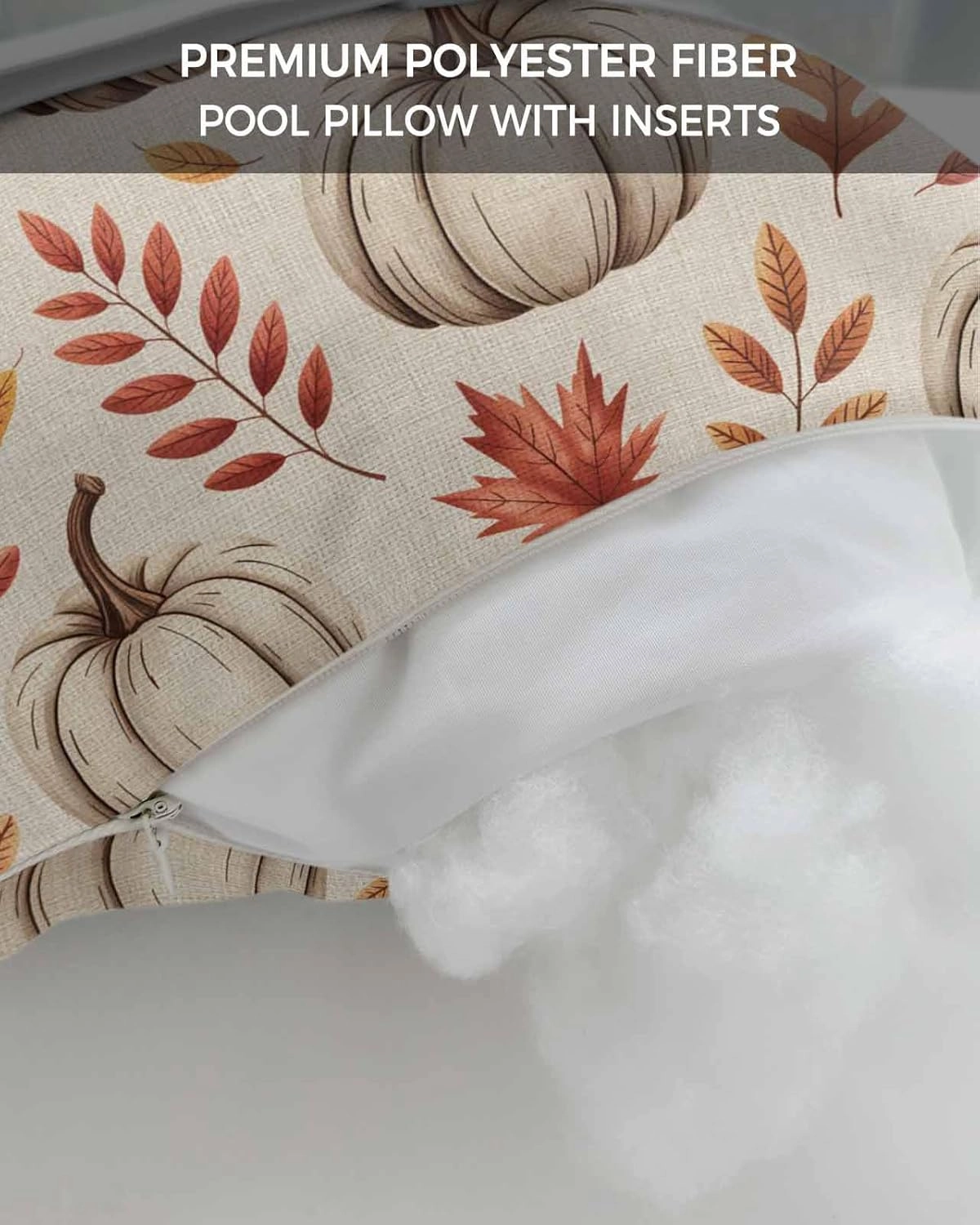Fall Outdoor Head Resting Pillows with Insert Thanksgiving Pumpkin Fall Watercolor Fallen Leaves Retro 1 Pack Waterproof Lumbar Pillows with Elastic Strap for Patio Recliner Beach Chair, 12”x20”