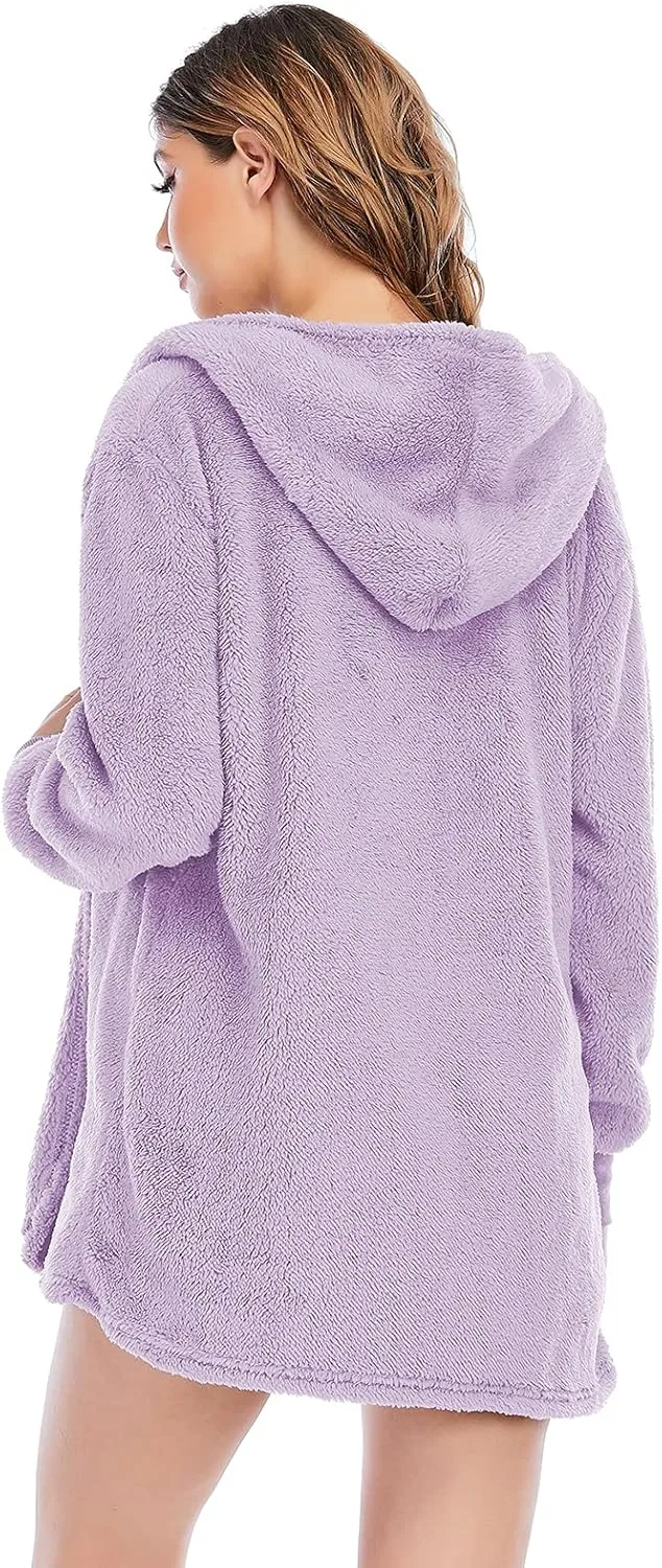 Famnbro Women's Sexy Fuzzy 3 Piece Outfits Fleece Warm Hooded Cardigan Crop Top Shorts Set Pajamas Loungewear