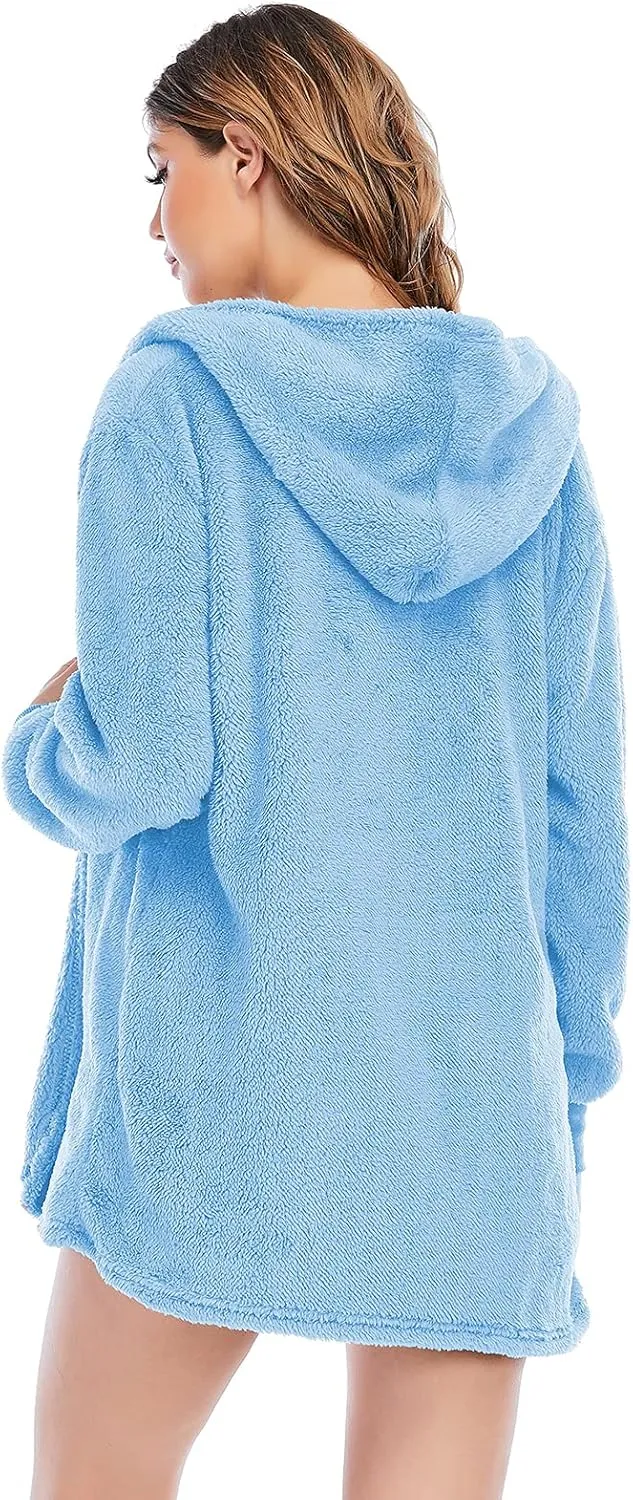 Famnbro Women's Sexy Fuzzy 3 Piece Outfits Fleece Warm Hooded Cardigan Crop Top Shorts Set Pajamas Loungewear