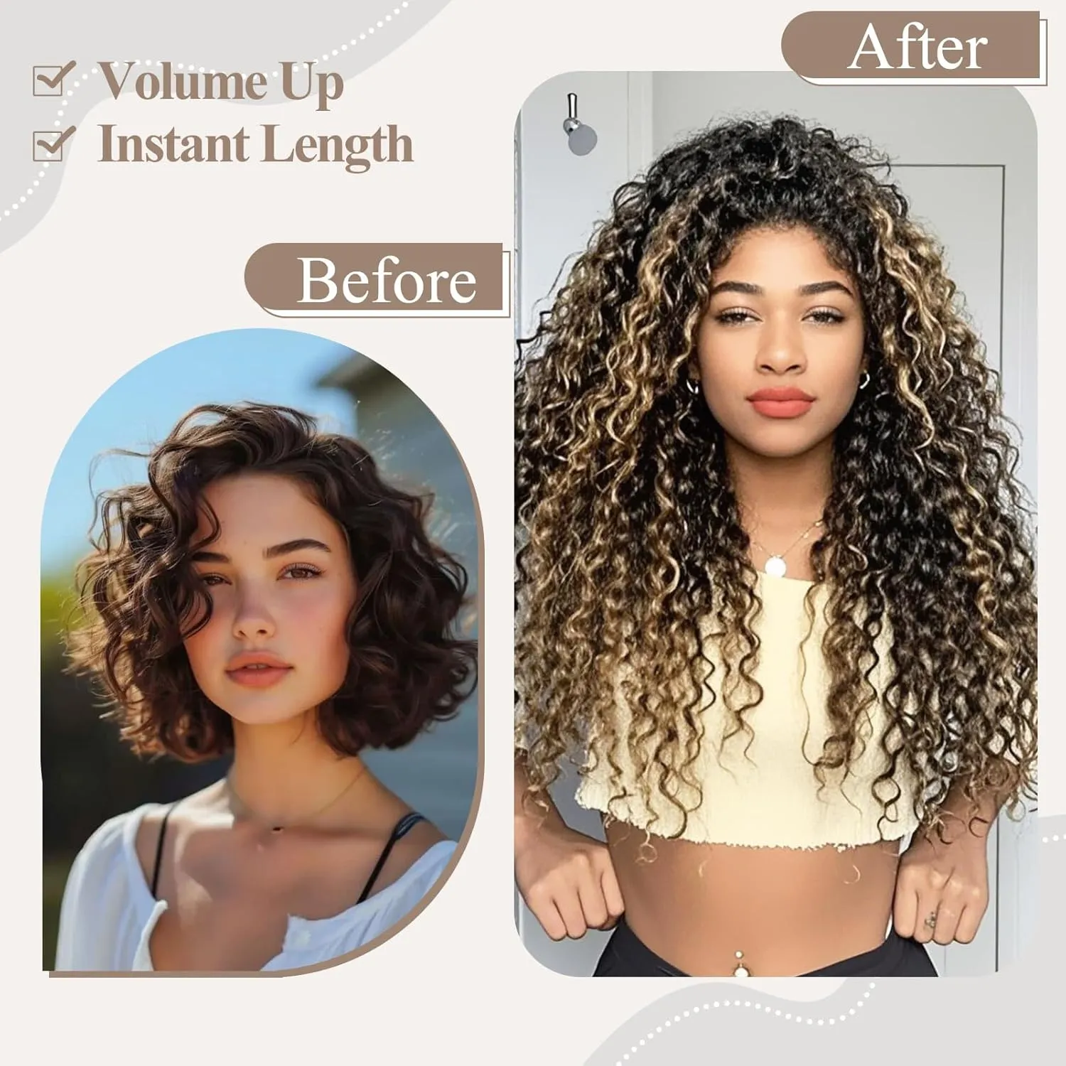 Fashion Icon Deep Wave Clip in Hair Extension Natural Black Highlighted Caramel Blonde Ombre Hair Extensions Clip in Human Hair Feeling Synthetic For Women 24 Inch(P1B/27)