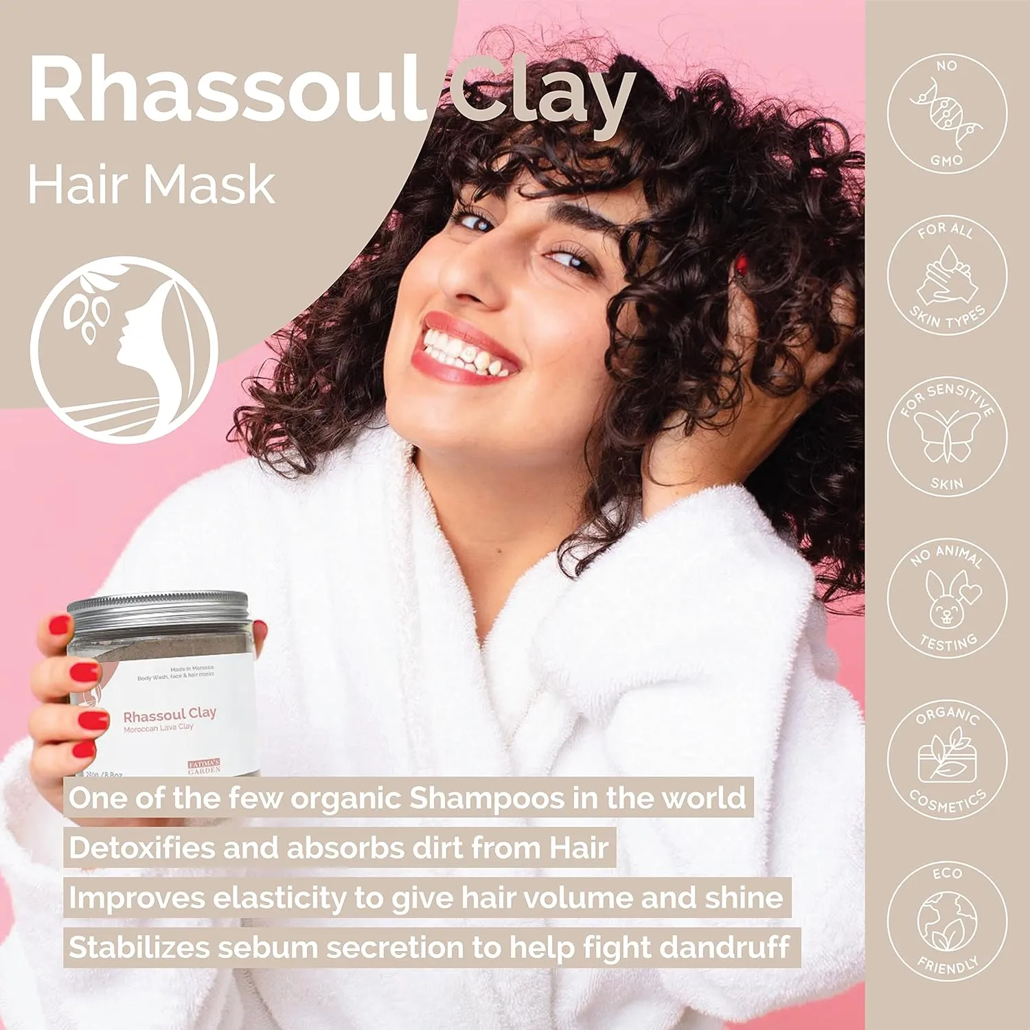 Fatima's Garden Rhassoul with Rose Petals - Soothing Face & Hair Mask, 1Kg
