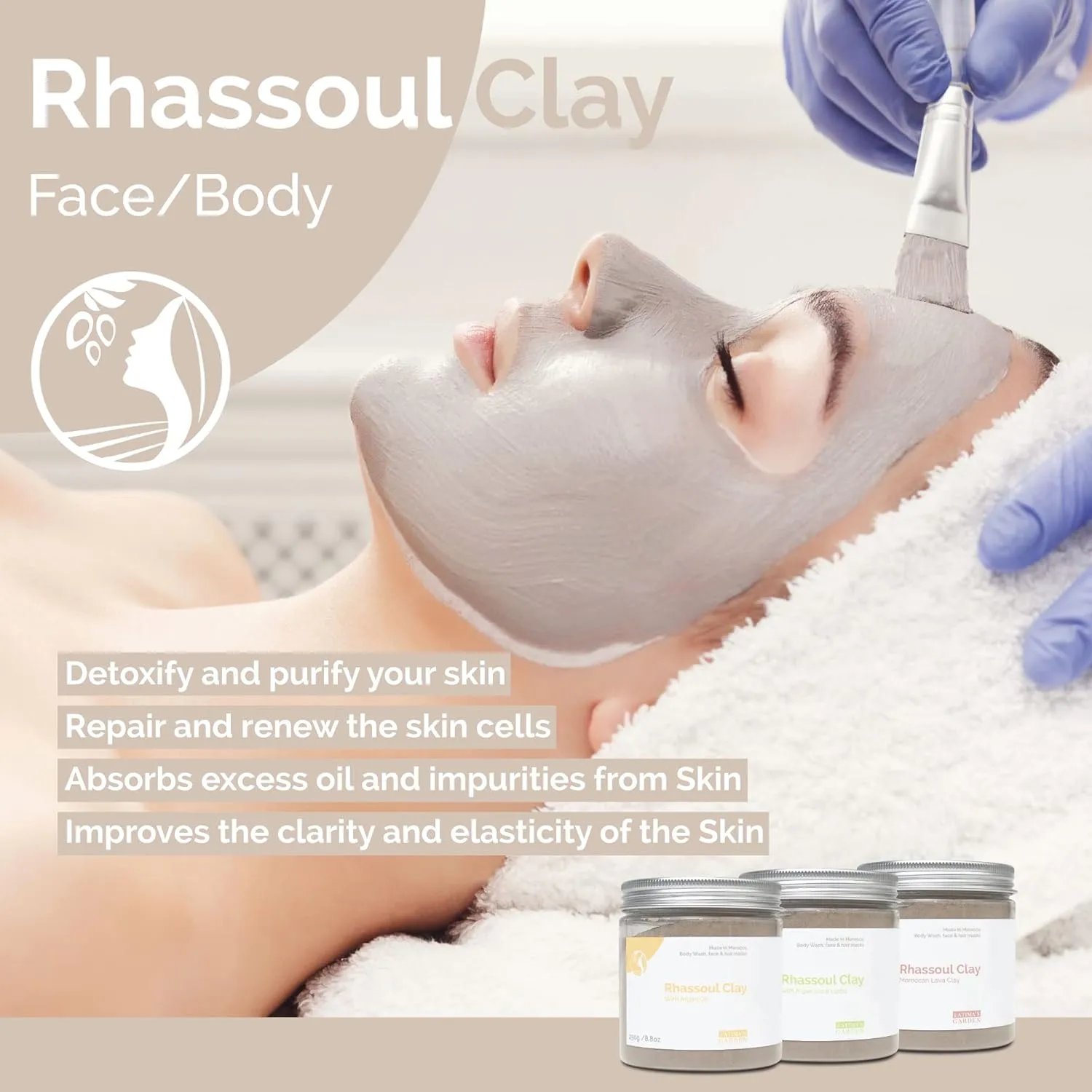 Fatima's Garden Rhassoul with Rose Petals - Soothing Face & Hair Mask, 1Kg