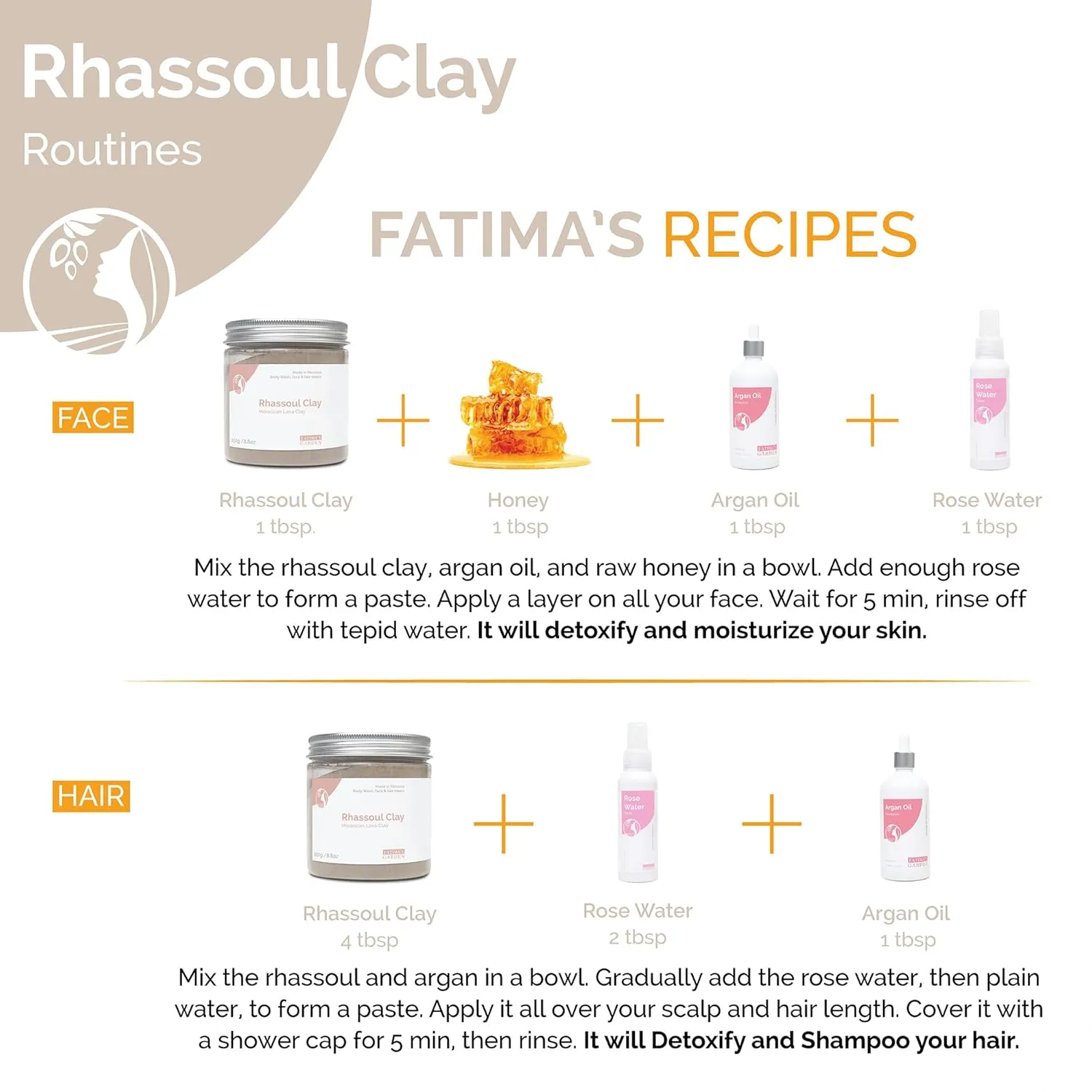 Fatima's Garden Rhassoul with Rose Petals - Soothing Face & Hair Mask, 1Kg
