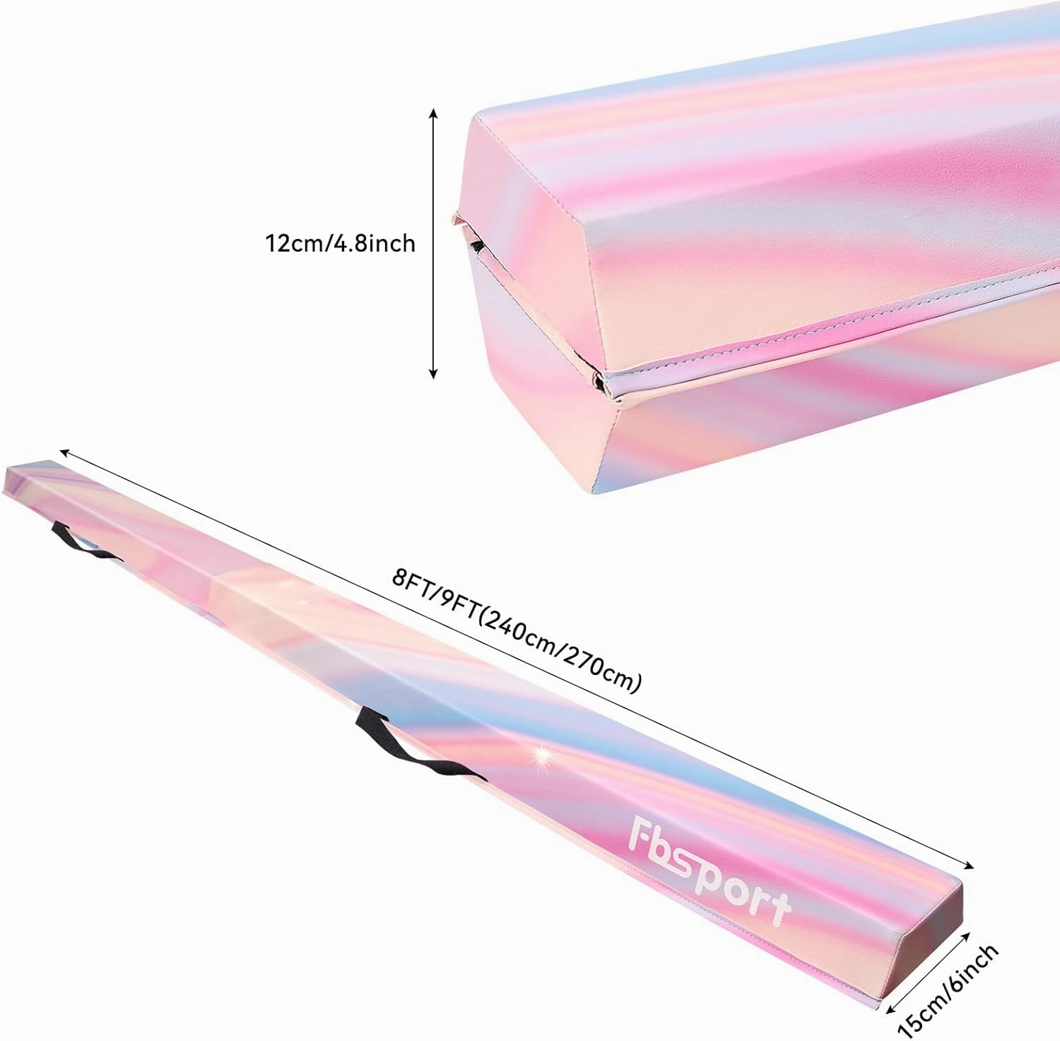 FBSPORT 8/10ft Balance Beam: Folding Floor Gymnastics Equipment PU Leather for Kids Adults,Non Slip Rubber Base, Gymnastics Beam for Training, Practice, Professional Home Training