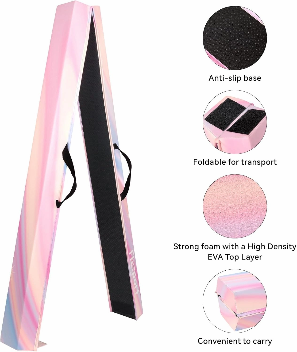 FBSPORT 8/10ft Balance Beam: Folding Floor Gymnastics Equipment PU Leather for Kids Adults,Non Slip Rubber Base, Gymnastics Beam for Training, Practice, Professional Home Training