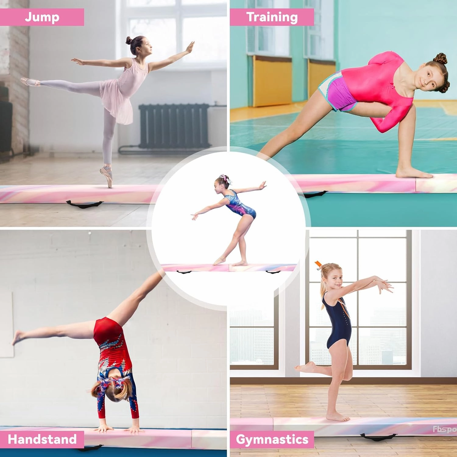 FBSPORT 8/10ft Balance Beam: Folding Floor Gymnastics Equipment PU Leather for Kids Adults,Non Slip Rubber Base, Gymnastics Beam for Training, Practice, Professional Home Training