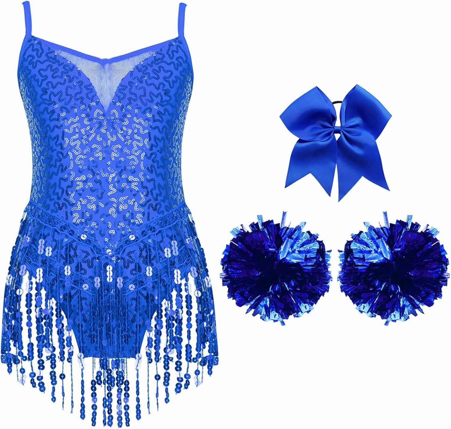FEESHOW Kids Girls Latin Jazz Dance Dress Leotard Shiny Sequins Ballroom Dancewear Tassel Hem Rumba Samba Dance Costume
