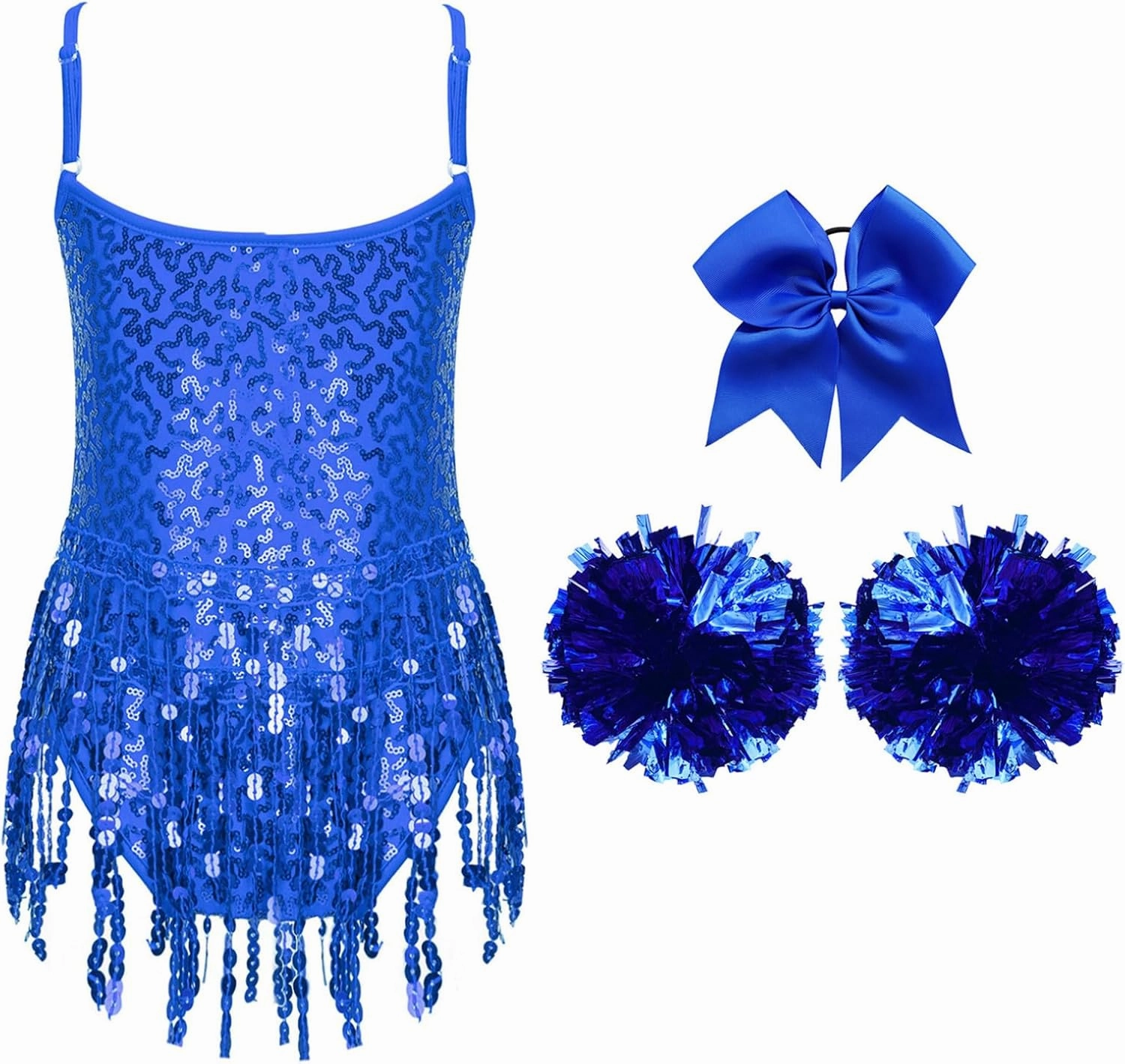 FEESHOW Kids Girls Latin Jazz Dance Dress Leotard Shiny Sequins Ballroom Dancewear Tassel Hem Rumba Samba Dance Costume
