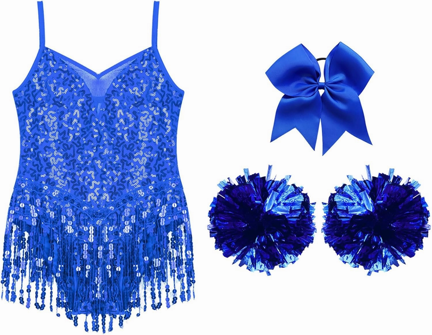 FEESHOW Kids Girls Latin Jazz Dance Dress Leotard Shiny Sequins Ballroom Dancewear Tassel Hem Rumba Samba Dance Costume