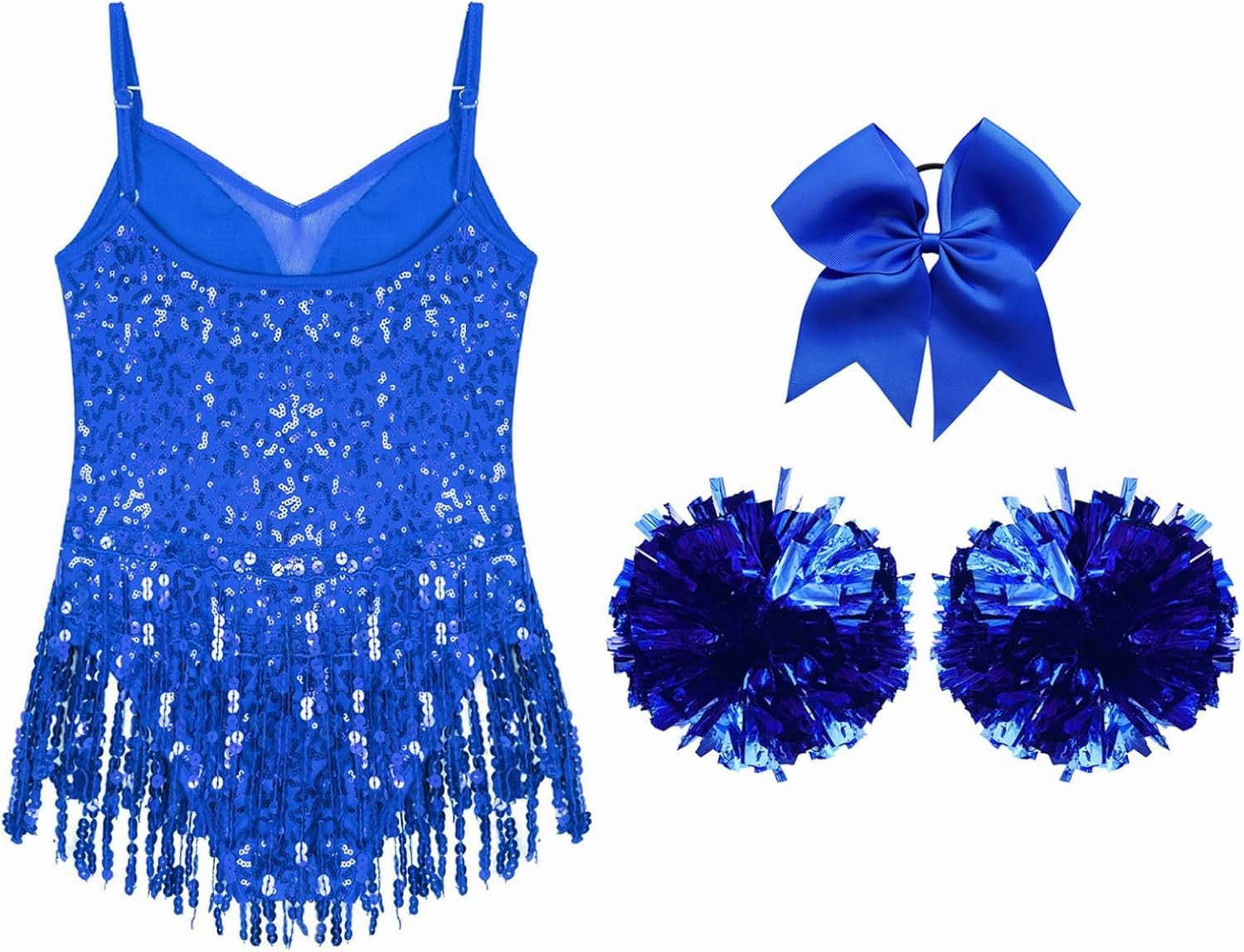 FEESHOW Kids Girls Latin Jazz Dance Dress Leotard Shiny Sequins Ballroom Dancewear Tassel Hem Rumba Samba Dance Costume