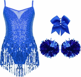 FEESHOW Kids Girls Latin Jazz Dance Dress Leotard Shiny Sequins Ballroom Dancewear Tassel Hem Rumba Samba Dance Costume