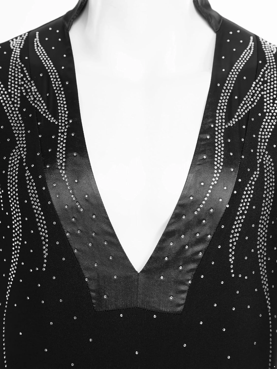 FEESHOW Men's Long Sleeve Sheer Mesh Latin Dance Leotard Sparkling Bodysuit Tops Salsa Samba Dance Costume