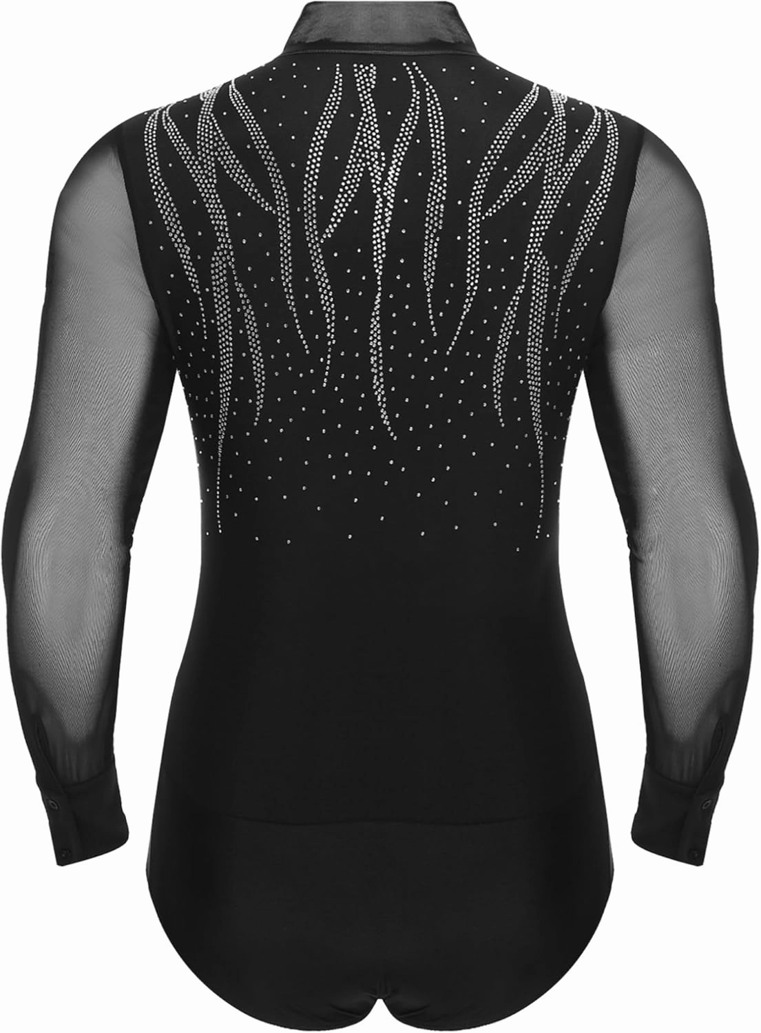 FEESHOW Men's Long Sleeve Sheer Mesh Latin Dance Leotard Sparkling Bodysuit Tops Salsa Samba Dance Costume