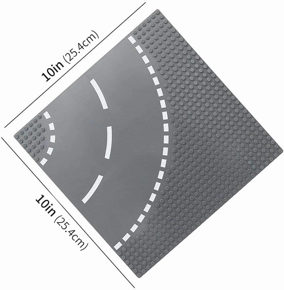 Feleph Classic Road Street Base Plates, City Town Curve Road Building Kit, 25 x 25 cm Baseplate for Building Bricks Compatible with All Major Brands (Curve 4 Pieces)