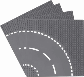 Feleph Classic Road Street Base Plates, City Town Curve Road Building Kit, 25 x 25 cm Baseplate for Building Bricks Compatible with All Major Brands (Curve 4 Pieces)