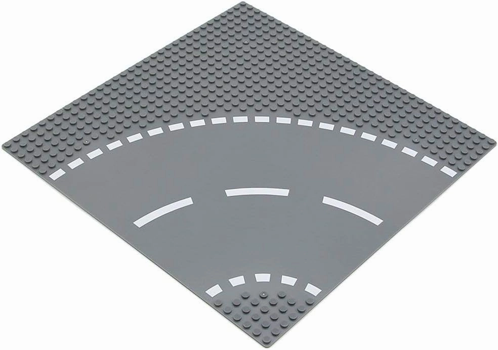 Feleph Classic Road Street Base Plates, City Town Curve Road Building Kit, 25 x 25 cm Baseplate for Building Bricks Compatible with All Major Brands (Curve 4 Pieces)