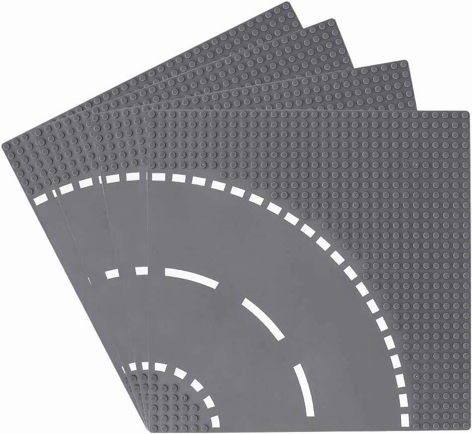 Feleph Classic Road Street Base Plates, City Town Curve Road Building Kit, 25 x 25 cm Baseplate for Building Bricks Compatible with All Major Brands (Curve 4 Pieces)