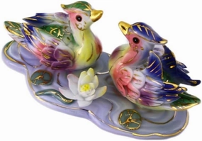 Feng Shui Mandarin Ducks - Hand Crafted and Decorated Chinese Porcelain, Figurine D05010