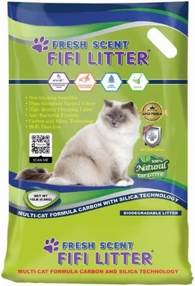 FIFI Litter 15-lbs.All Natural,Premium Multi-Cat Formula,Bentonite/Carbon/Silica, Aluminum Foil Bag,Quick Clumping,99.9% Dust Free,Long -Lasting Odor Control,Non-Tracking, Super Absorbent, Fresh Scent