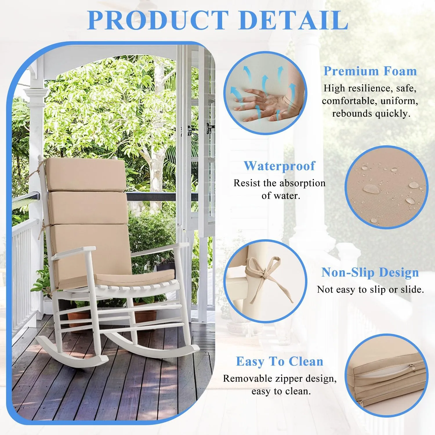 FILUXE Indoor/Outdoor One Piece High Back Chair Seat/Back Patio Cushion with Ties, 45.5" x 20",Fade-Resistant & Seasonal All Weather Replacement, Khaki