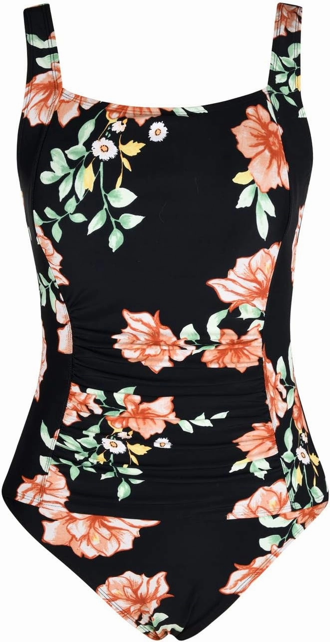 Firpearl Women's Black One Piece Bathing Suit Ruched Tummy Control Swimsuit