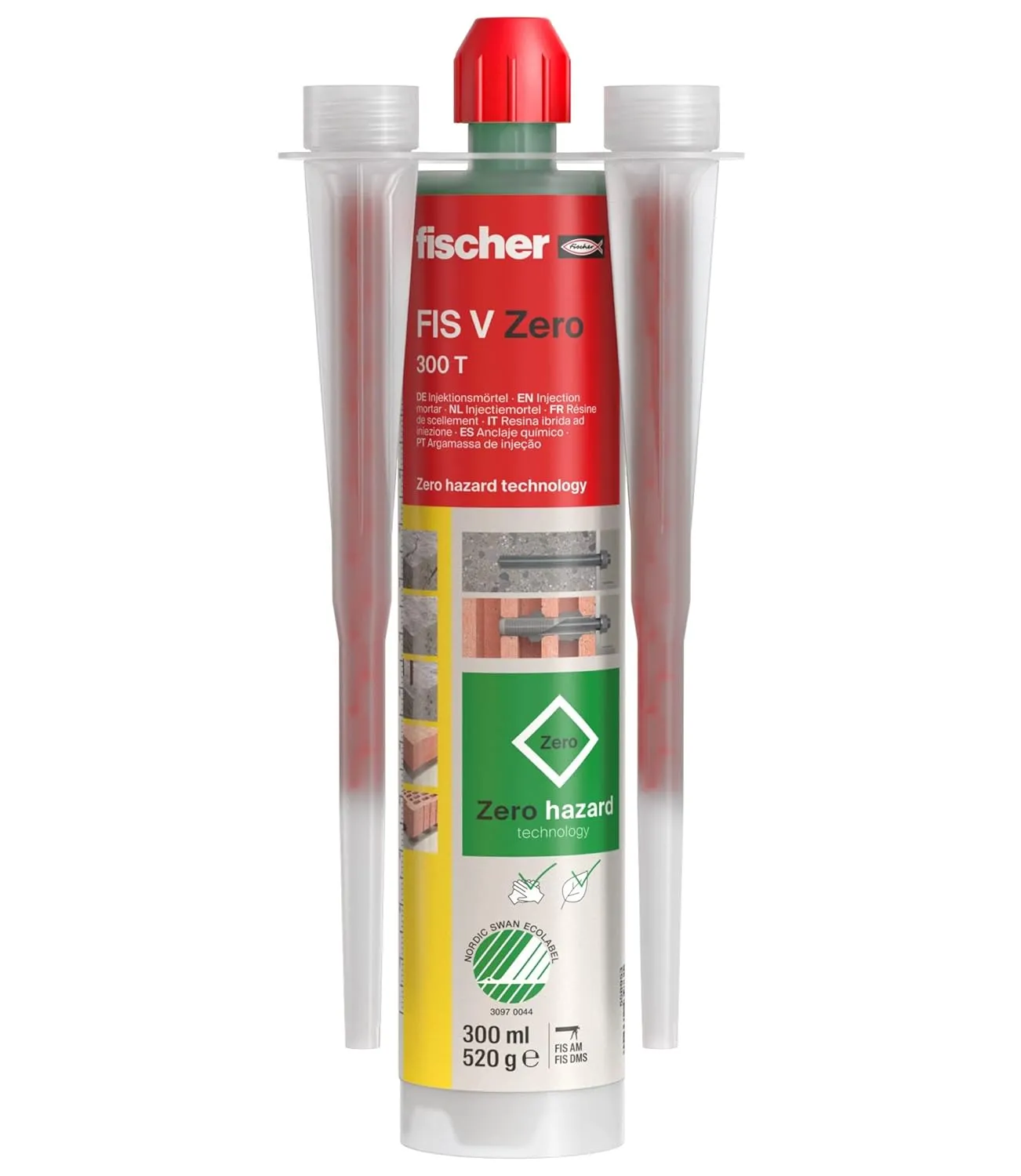 fischer Injection Mortar FIS V Zero 300 T, Universal Mortar for Indoor and Outdoor Use, Environmentally Friendly Application and Disposal, for Loads in All Common Building Materials, 10 Oz Cartridge