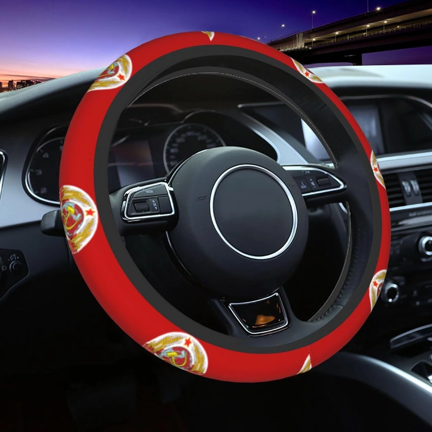 Flag of The Soviet Union Auto Stretch Steering Wheel Cover Skidproof Available for Most Trucks, Suvs, Cars, 14.5-15.5 Inch