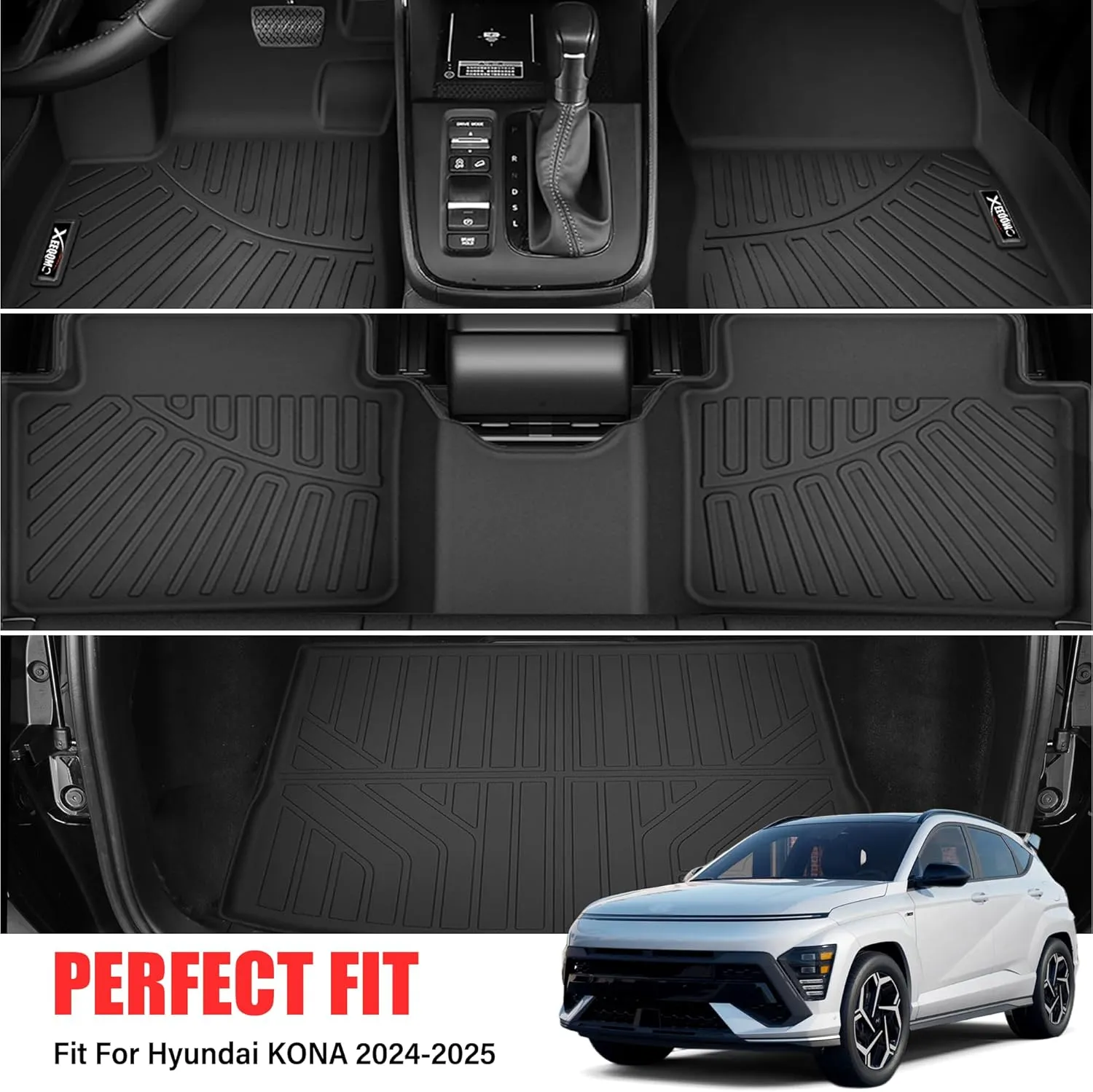 Floor Mats & Trunk Mat for 2024 2025 Hyundai KONA (Not fit EV) TPE All Weather TPE 1st & 2nd Row Floor Liners with Cargo Liner for 2024 Hyundai KONA Accessories