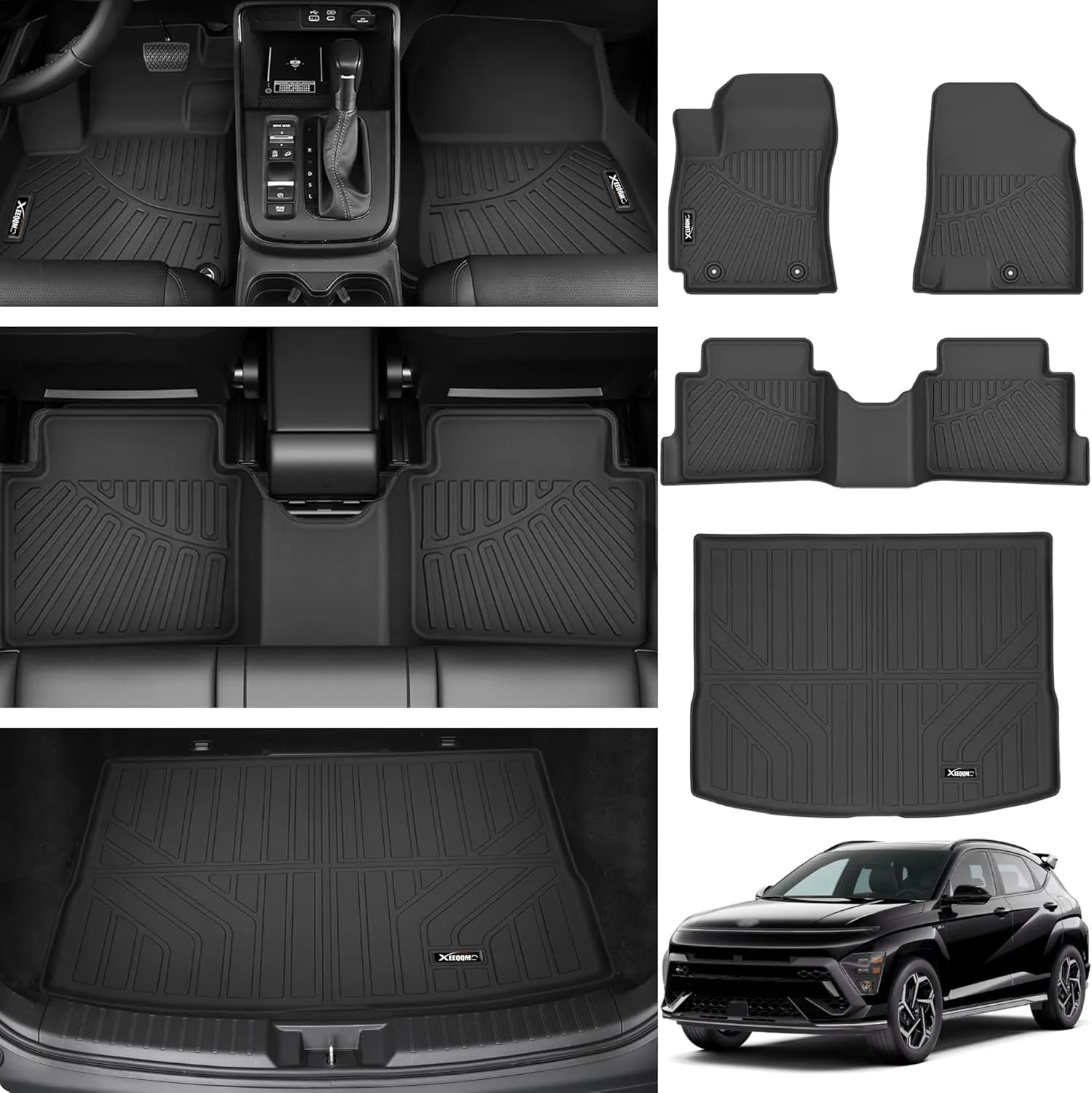 Floor Mats & Trunk Mat for 2024 2025 Hyundai KONA (Not fit EV) TPE All Weather TPE 1st & 2nd Row Floor Liners with Cargo Liner for 2024 Hyundai KONA Accessories