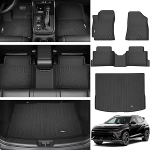 Floor Mats & Trunk Mat for 2024 2025 Hyundai KONA (Not fit EV) TPE All Weather TPE 1st & 2nd Row Floor Liners with Cargo Liner for 2024 Hyundai KONA Accessories