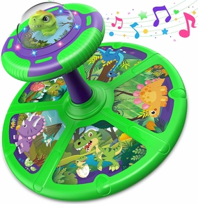 Flooyes Dinosaur Sit and Spin Toys for Toddlers Boys 1 2 3 Years Old, Birthday Gift for Boys Age 2-4 with LED Lights and Music, 360° Spin