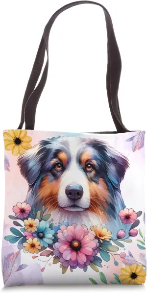 Floral Australian Shepherd Dog Mama Aussie Mom Mother's Day Tote Bag