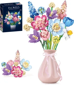 Flower Building Set Botanical Collection Blocks Compatible Flowers Bricks for Adult and Girl, Artificial Flower Pink Rose for Home Decor Table Display, Ideal Gift for Girls Women or Mother 865pcs