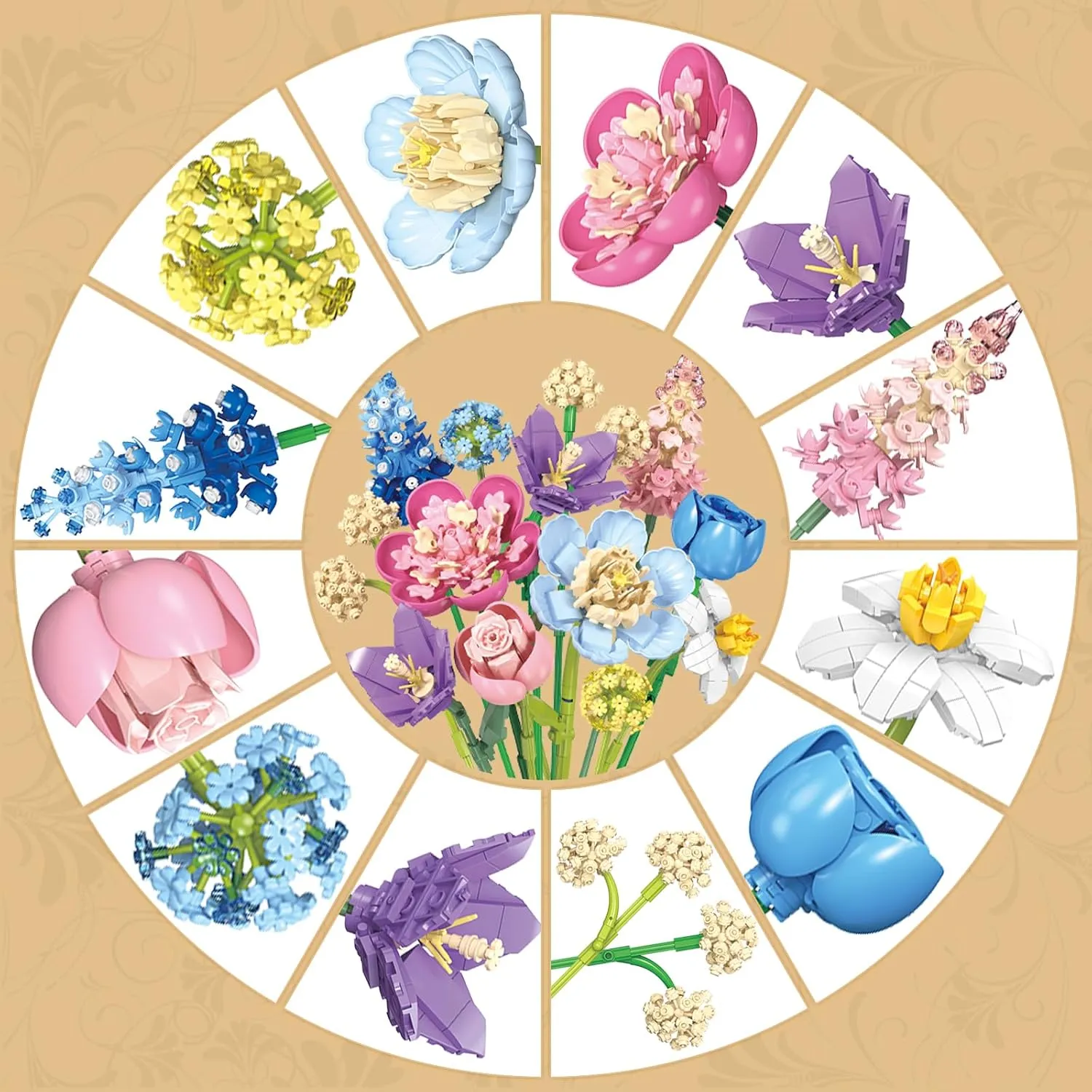 Flower Building Set Botanical Collection Blocks Compatible Flowers Bricks for Adult and Girl, Artificial Flower Pink Rose for Home Decor Table Display, Ideal Gift for Girls Women or Mother 865pcs