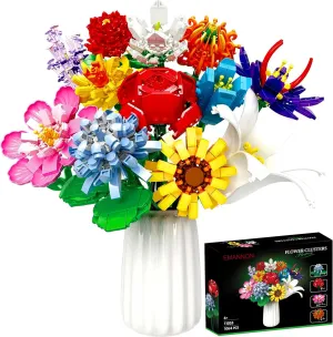 Flowers Bouquet Building Set, 12 Artificial Flowers 1064 PCS Bricks Blocks Toy for Adults & Kids, Botanical Collection Gift for Mother's Day, Valentine, Birthday, Christmas (No Vase)