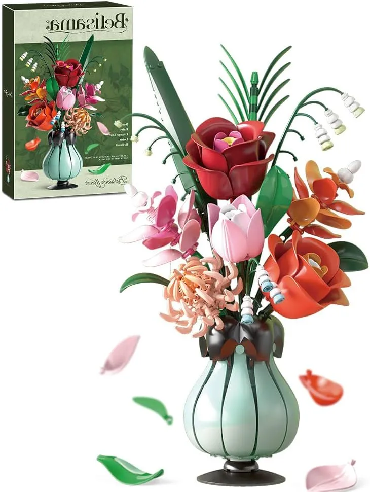 Flowers Bouquet Building Set, Artificial Flowers 566 PCS Bricks Blocks Toy for Adults Valentine，Botanical Collection Building Block Toy ﻿