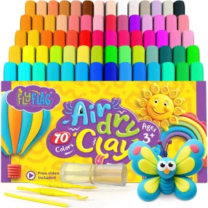 FlyFlag Air Dry Clay - 70 Colors, Soft & Ultra Light, Modeling Clay for Kids with Tools and Tutorials