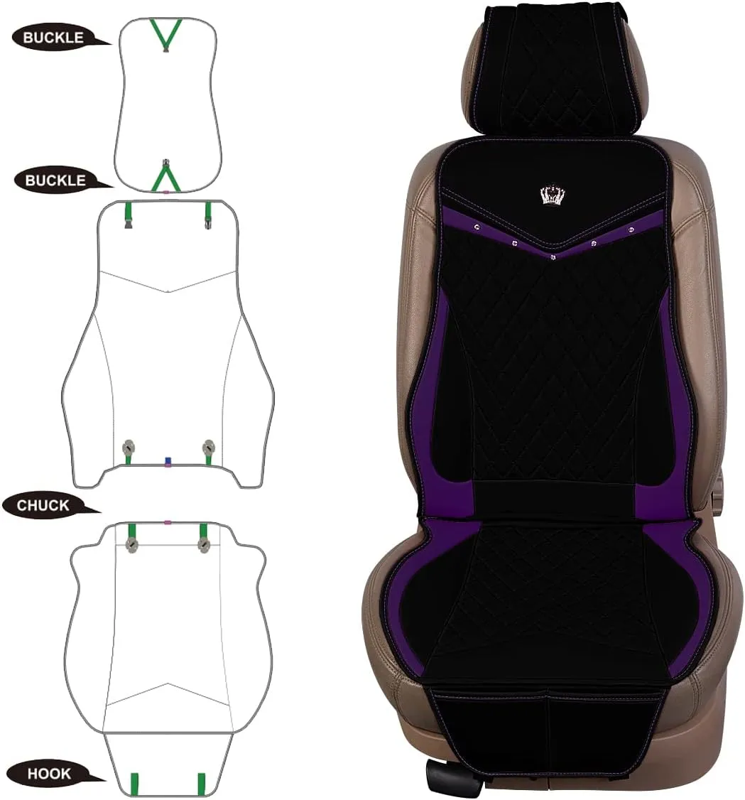 Flying Banner car seat Covers seat Cushions Luxe Fit Faux Leather Easy Installation Vehicles Non Slip Premium (Black Purple, 1 x Front Seat Cover)