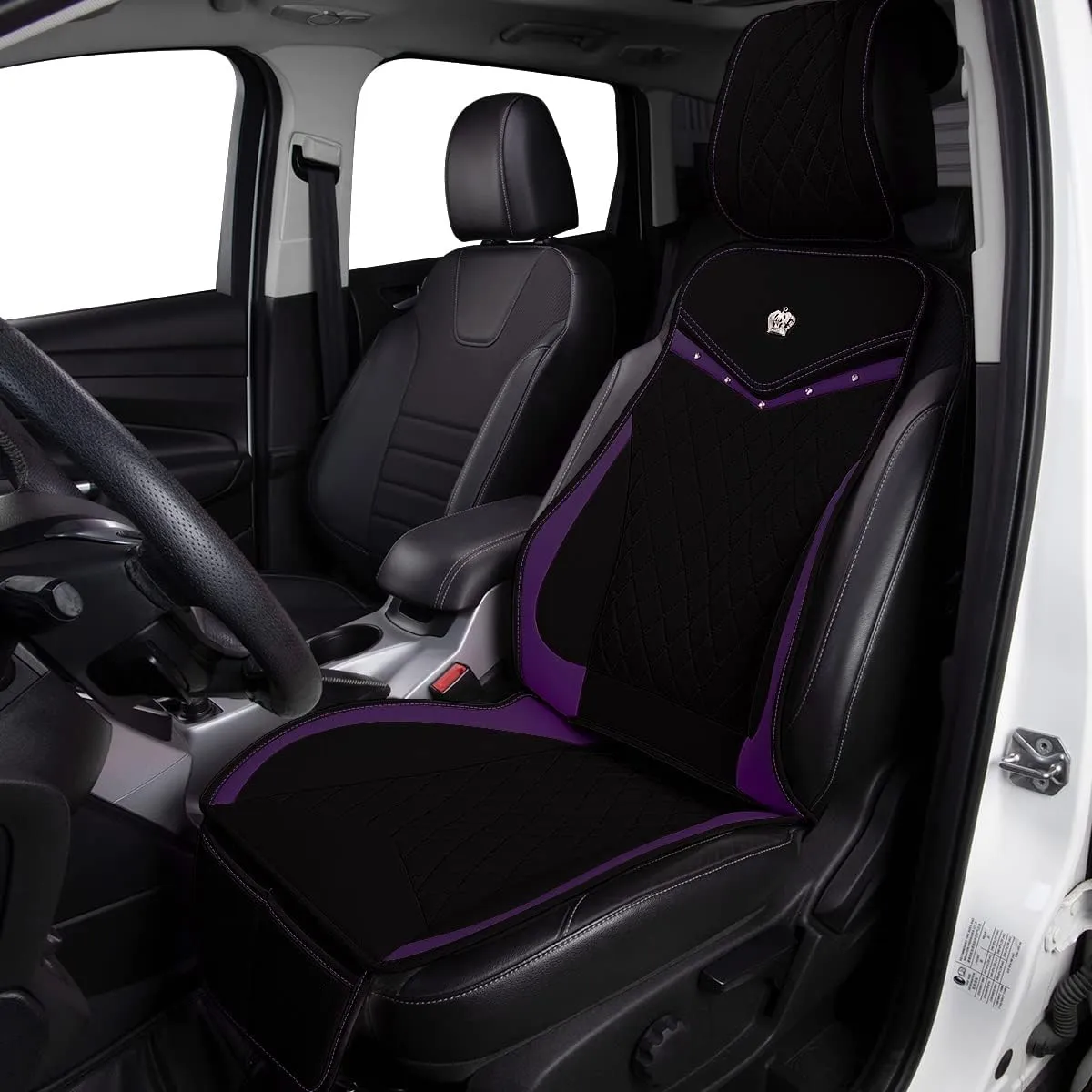 Flying Banner car seat Covers seat Cushions Luxe Fit Faux Leather Easy Installation Vehicles Non Slip Premium (Black Purple, 1 x Front Seat Cover)