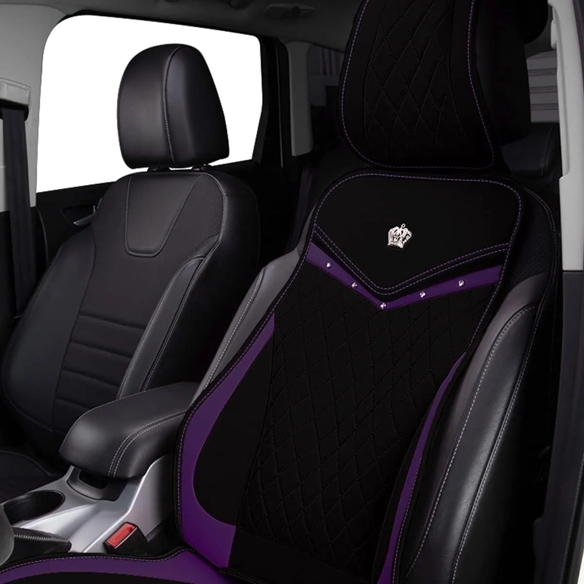 Flying Banner car seat Covers seat Cushions Luxe Fit Faux Leather Easy Installation Vehicles Non Slip Premium (Black Purple, 1 x Front Seat Cover)