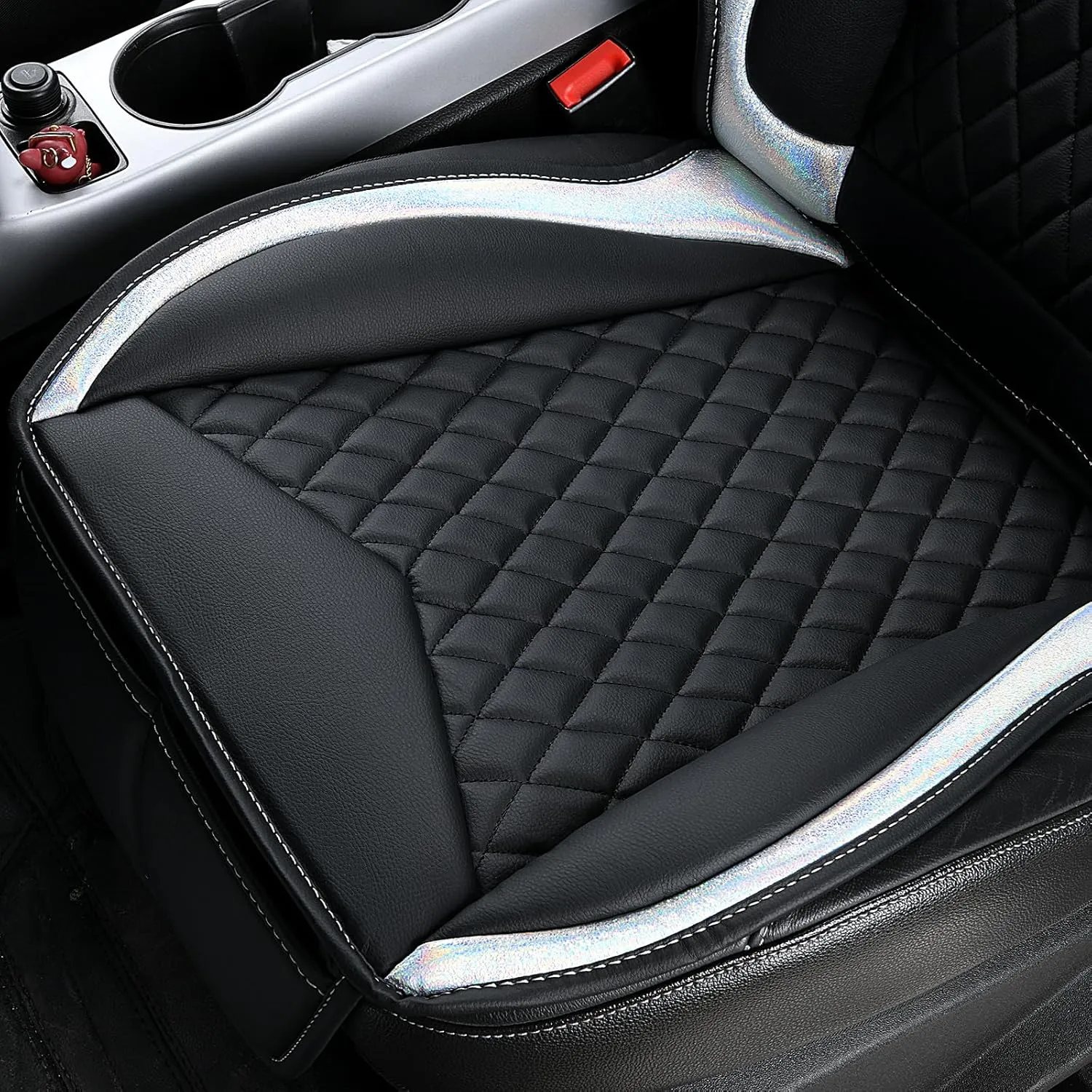 Flying Banner car seat Covers seat Cushions Luxe Fit Faux Leather Easy Installation Vehicles Non Slip Premium (Black Silver, 2 x Front Seat Cover)