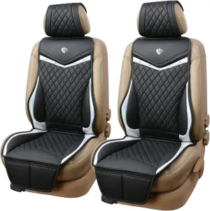 Flying Banner car seat Covers seat Cushions Luxe Fit Faux Leather Easy Installation Vehicles Non Slip Premium (Black Silver, 2 x Front Seat Cover)