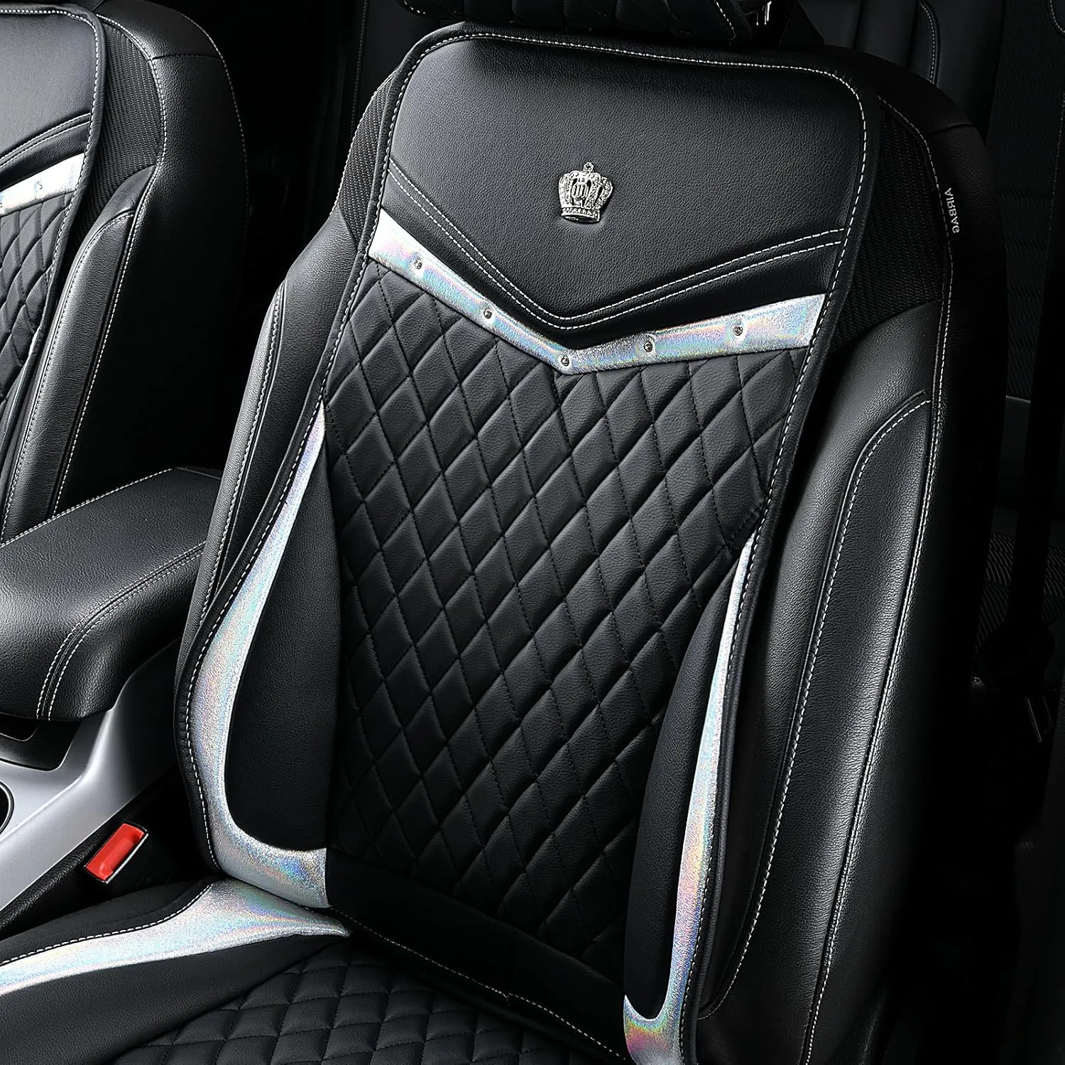 Flying Banner car seat Covers seat Cushions Luxe Fit Faux Leather Easy Installation Vehicles Non Slip Premium (Black Silver, 2 x Front Seat Cover)