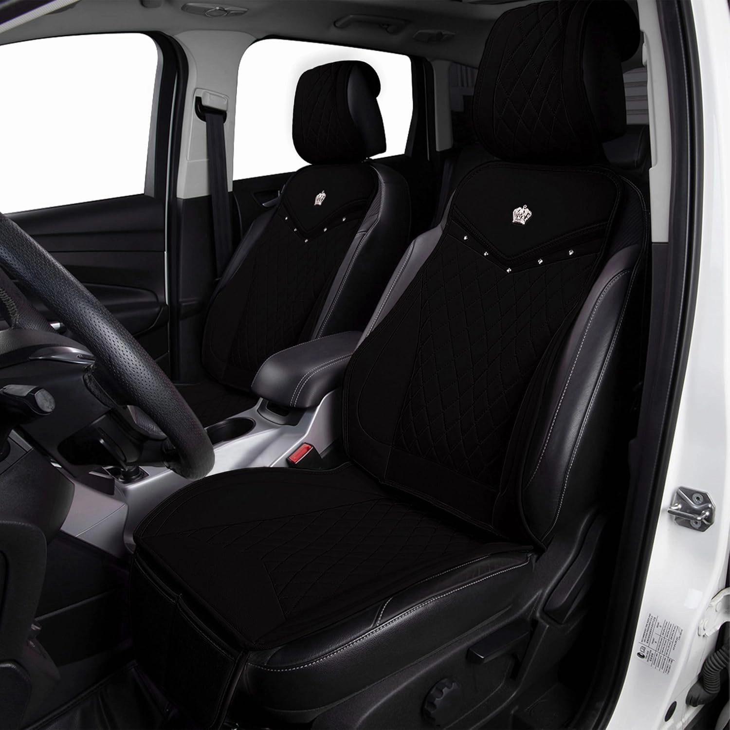 Flying Banner car seat Covers seat Cushions Luxe Fit Faux Leather Easy Installation Vehicles Non Slip Premium (Solid Black, 2 x Front Seat Cover)