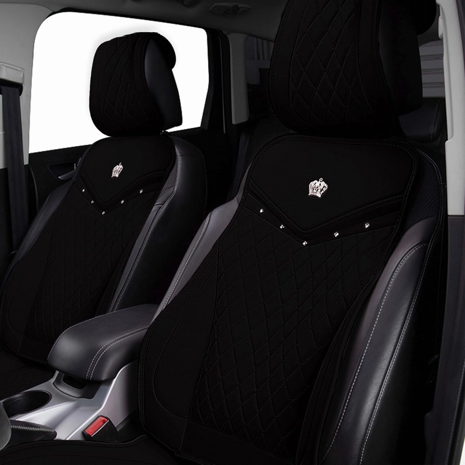 Flying Banner car seat Covers seat Cushions Luxe Fit Faux Leather Easy Installation Vehicles Non Slip Premium (Solid Black, 2 x Front Seat Cover)