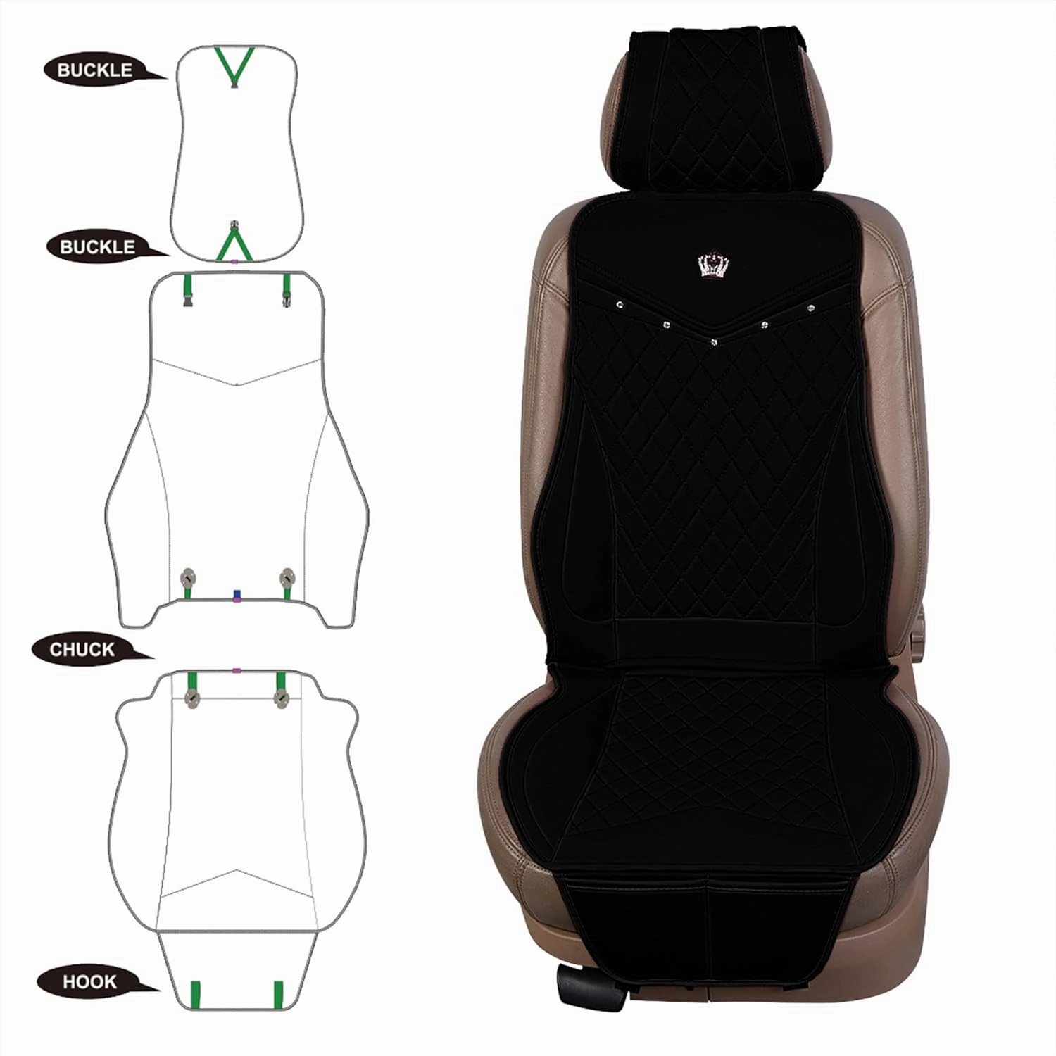 Flying Banner car seat Covers seat Cushions Luxe Fit Faux Leather Easy Installation Vehicles Non Slip Premium (Solid Black, 2 x Front Seat Cover)