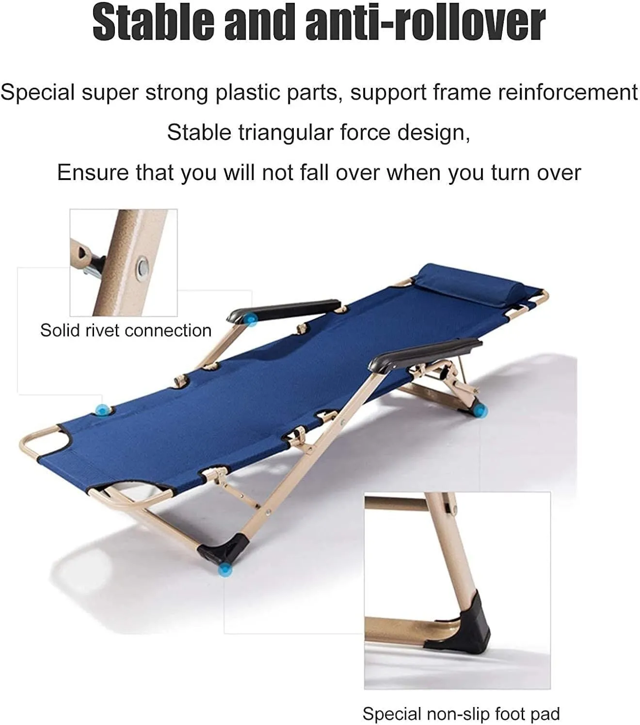 Folding Reclining Chair, Adjustable Office & Terrace Lounge Chair, Portable Camping Sun Lounger with Lake Blue Cotton Pad(Blue Chair)