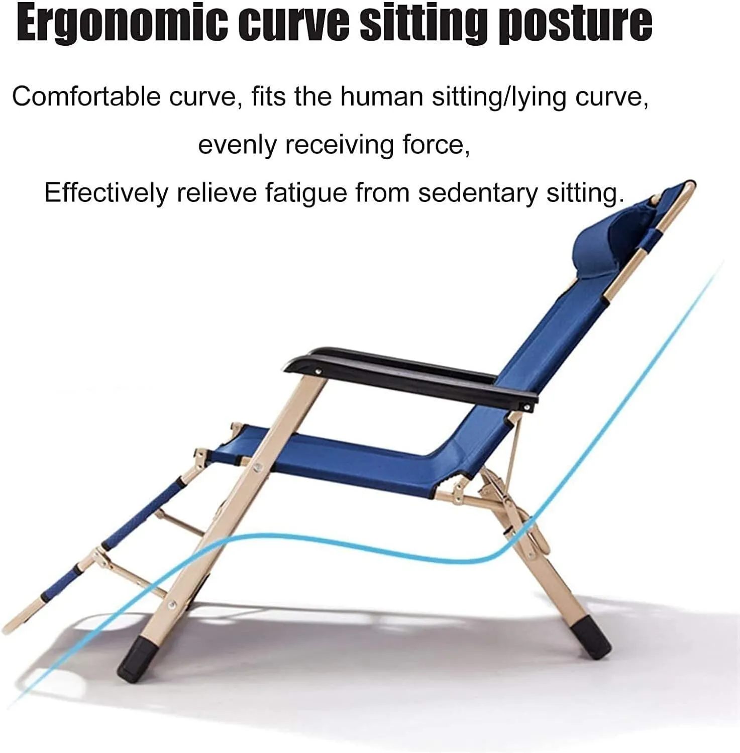 Folding Reclining Chair, Adjustable Office & Terrace Lounge Chair, Portable Camping Sun Lounger with Lake Blue Cotton Pad(Blue Chair)