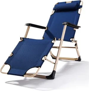 Folding Reclining Chair, Adjustable Office & Terrace Lounge Chair, Portable Camping Sun Lounger with Lake Blue Cotton Pad(Blue Chair)